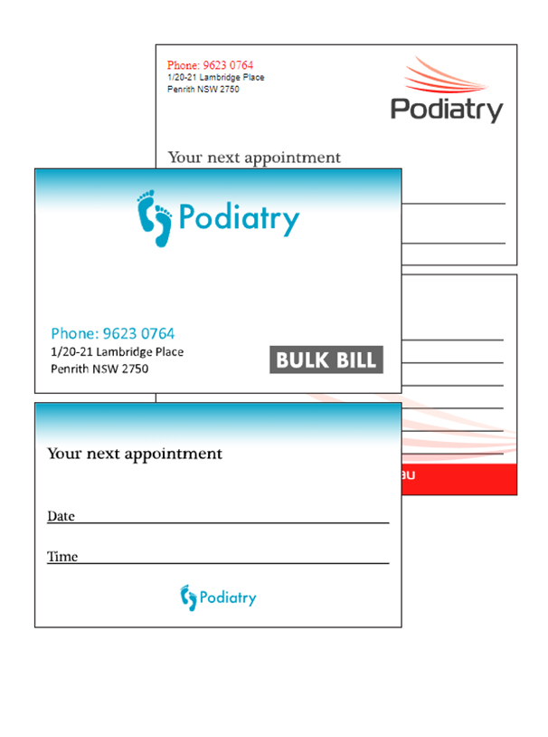 podiatry appointment cards printing