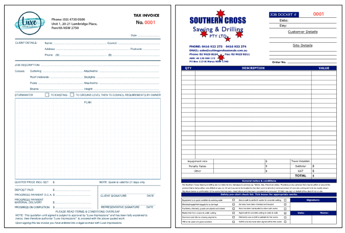 Print Custom Carbonless Books for quotation and invoices