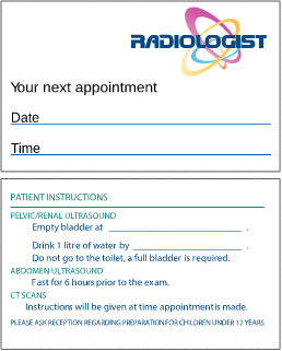 radiology appointment cards printing
